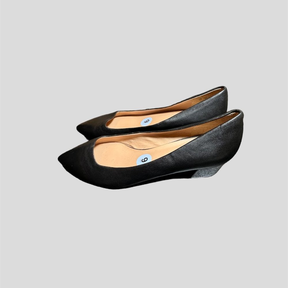 France Sarto size 9.5 black shoes with silver tone block heel NWOT